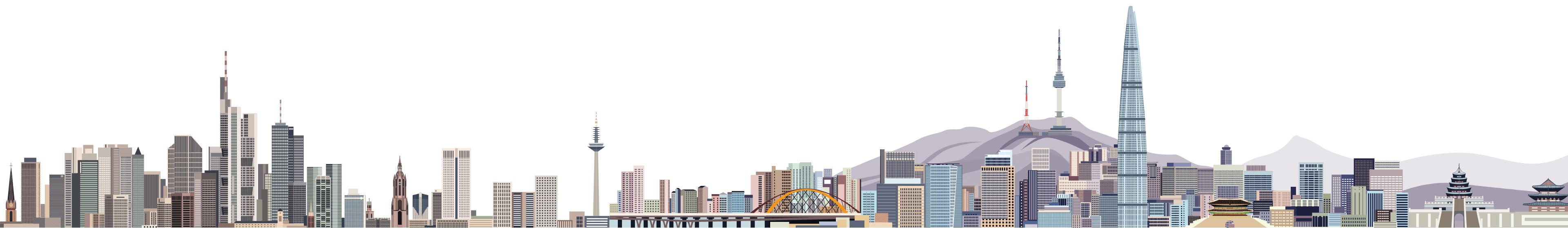 Illustration der Skylines von Frankfurt am Main und Seoul
